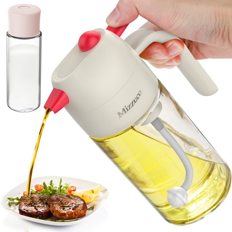 Mizzuco Auto Olive Oil Dispenser Bottle, Ration Oil Bottle, 500ml Glass Cooking Oil Container With Labels, Leakproof, Non-Slip Handle, Oil and Vinegar Dispenser for Kitchen Cooking 