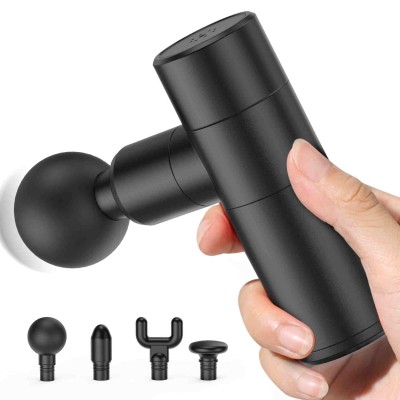 Mini Massage Gun, Tissue Percussion Muscle Massager Mini Massager with 4 Speeds Adjustment and 4 Heads, Handheld Electric Body Massager Sports Drill for Deep Relaxation, Pain Relief,Portable Quiet Brushless Motor Cordless Black