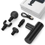 Mini Massage Gun, Tissue Percussion Muscle Massager Mini Massager with 4 Speeds Adjustment and 4 Heads, Handheld Electric Body Massager Sports Drill for Deep Relaxation, Pain Relief,Portable Quiet Brushless Motor Cordless Black